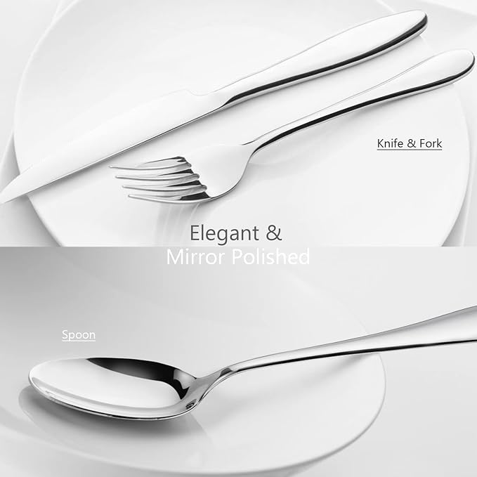 HaWare 60-Piece Silverware Set for 12, Stainless Steel Flatware | Food Grade Cutlery Tableware for Home, Modern Ergonomic Eating Utesils, Mirror Polished, Dishwasher Safe