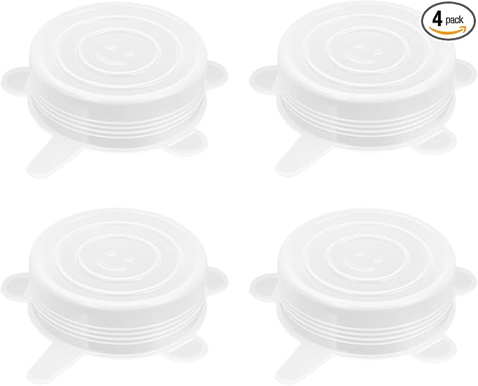 4 Pack 2.6in Reusable Silicone Stretch Lids, Silicone Bowl Covers for Food Storage, Universal Stretchable Lids for Containers Produce, Elastic Expandable Seal Cover, Microwave Freezer Safe