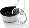 2 Qt Saucepan with Lid, Nonstick Sauce Pot with Pour Spout, White | Compatible for All Stoves Including Induction, Detachable Handle, Oven Safe, PFOA PFOS APEO Free