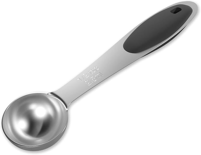 1PCS 1/2Tsp(2.5ml) Measuring Spoon, Stainless Steel Measure Scoop | Accurate, BPA-Free, Dishwasher Safe, Silicone Grip, Engraved Marking, Kitchen Essential