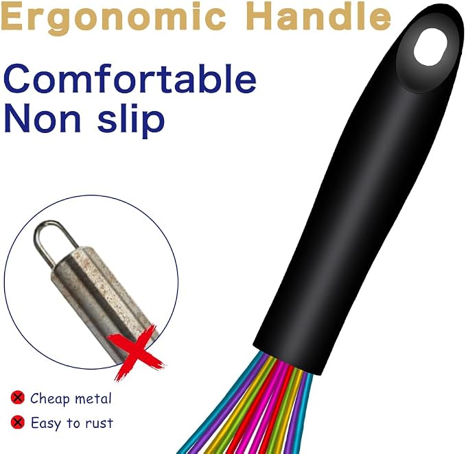OYV Rainbow Silicone Whisk Set of 3, 8/10/12 Inch, Dishwasher Safe,Colorful | Sealed Waterproof Handles, Non-Scratch Silicone-Coated Wires, Nonstick-Safe, Durable Stainless Steel Cores, Easy To Clean