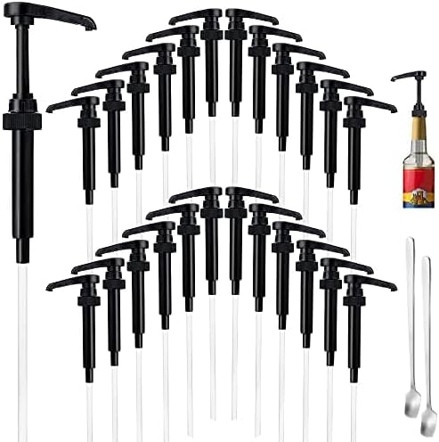 25 Pcs Black Coffee Syrup Pump Compatible with 25.4Oz/750ml Bottles | Syrup Dispenser Pumps, Great for Home & Coffee Bar, Drinking Mixes, Tea, Beverage, Cocktails, Syrup Bottles, Plus Spoons