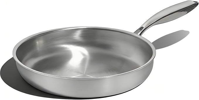 Umite Chef 10 Inch Stainless Steel Frying Pan, Non-Toxic 5 Ply Stainless Clad, Professional Skillet Cookware, Dishwasher Safe Kitchen Pan, Compatible with Induction, Oven Safe Saucepan,PFOA&PTFE Free