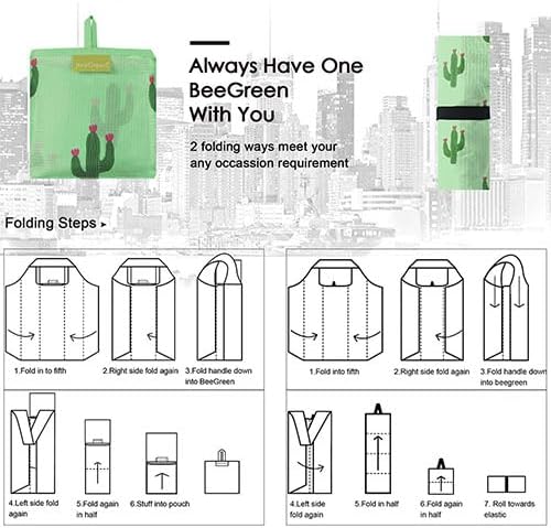 BeeGreen Geometry Reusable Grocery Bags Bulk 6 Packs X-Large, Reusable Shopping Bags Foldable for Groceries, Vegetables, Fruits Watertight Bulk Tote Bags (Cactus Rainbow Polka Dot Red Rose）