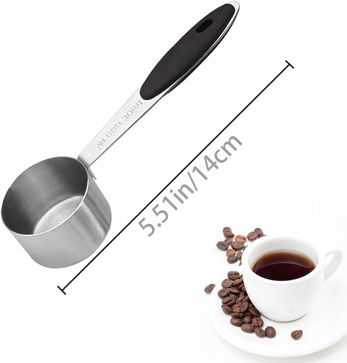 2 PCS 1/8 Cup Stainless Steel Measuring Scoops Coffee Measuring Scoop 30ML Small Coffee Scoop Measuring Cup with Black Silicone Handle Large Capacity And Comfortable Hand Feeling Tablespoon