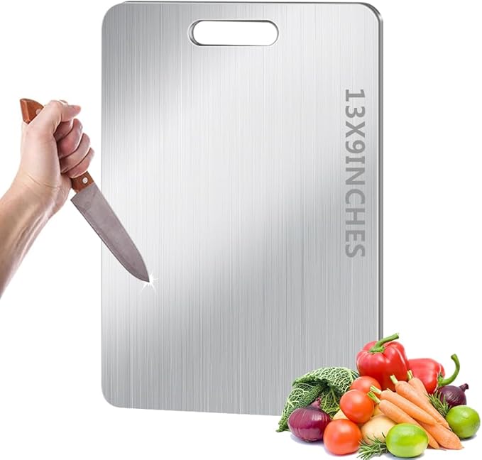 Titanium Cutting Board for Kitchen, Metal Non Stick Chopping Board | Upgrade Double Sided Food-Grade Titanium Board for Meat Cheese Vegetable 13.4*9 Inch