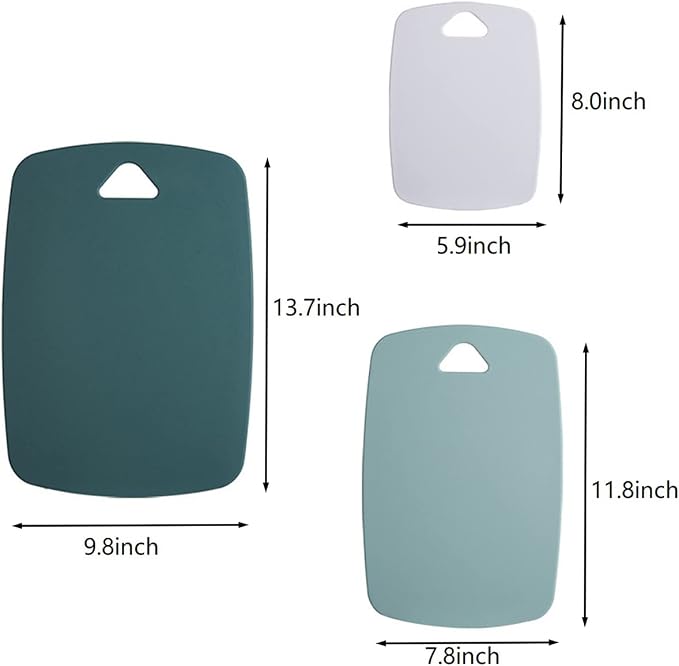 Cutting Boards for Kitchen,Plastic Cutting Board Set of 3, Thick Chopping Boards for Meat, Veggies, Fruits, with Easy Grip Handle,Dishwasher Safe (Green, 3Pcs)