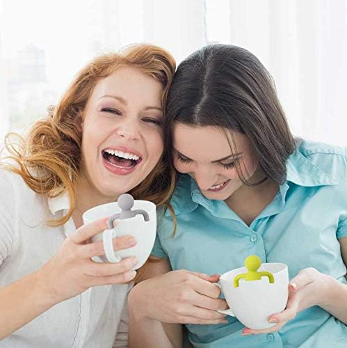 Leden 2 Pack Loose Leaf Tea Steeper Extra Fine Mesh, Gray and Green | Stainless Steel Fun Person-shaped Design Tea Strainer Filter with Silicone Handle for Loose Tea Ball for Cup Mug