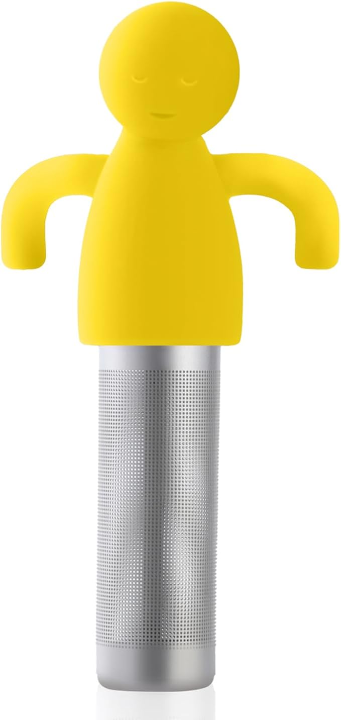 Leden Tea Infuser for Loose Leaf Tea Extra Fine Mesh Tea Steeper, Yellow | Stainless Steel Fun Person-shaped Design Tea Strainer Filter with Silicone Handle for Loose Tea Ball for Cup Mug