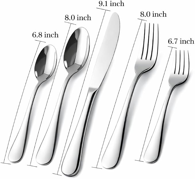 Silverware Set for 6, Stainless Steel Flatware Cutlery Set, Mirror Polished | Mirror Polished Utensils Spoons and Forks Set for Kitchen，Dishwasher Safe