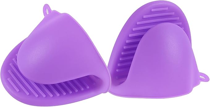 2 Pairs Mini Oven Gloves Silicone Oven Mitts Purple and Orange | Silicone Heat Resistant Cooking Pinch Mitts Potholder for Kitchen Cooking & Baking