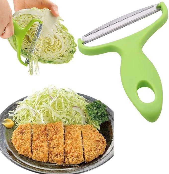 Non-Slip Cabbage Peeler & Shredder, Dual Sharp Blades for Effortless Vegetable Peeling, Julienne Cutter, Kitchen Gadget, Durable Vegetable Slicer, Easy Grip, Stainless Steel, Green