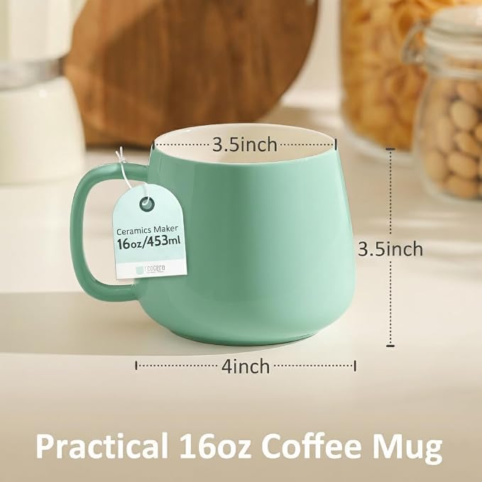 Teocera 16oz Ceramic Coffee Mugs Set of 4 – Stackable Latte Cups, Microwave, Dishwasher & Oven Safe – Ideal for Coffee, Cappuccino, Hot Chocolate, Housewarming Gifts, Mint Green