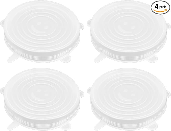 4 Pack 5.7in Reusable Silicone Stretch Lids, Silicone Bowl Covers for Food Storage, Universal Stretchable Lids for Containers Produce, Elastic Expandable Seal Cover, Microwave Freezer Safe