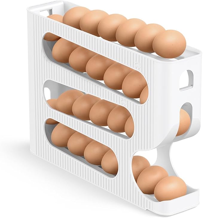 FIFO Egg Holder for Fridge, Egg Organizer for 28 Large Size Eggs | 1-Pack Auto Rolling Egg Dispenser for Refrigerator, Space-Saving Egg Roller/Container/Storage for Kitchen Countertop
