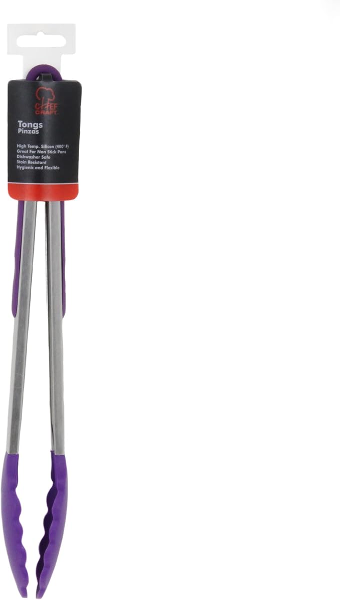 Chef Craft Premium Silicone Cooking Tongs, 12 inch, Purple