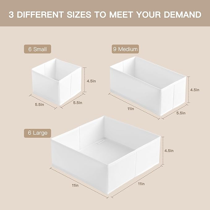Drawer Organizer Clothes, 21 Pack Dresser Organizer for Baby Clothes, Underwear, Sock- Foldable Closet Organization and Storage Dividers Bins for Nursery, Bedroom (White)