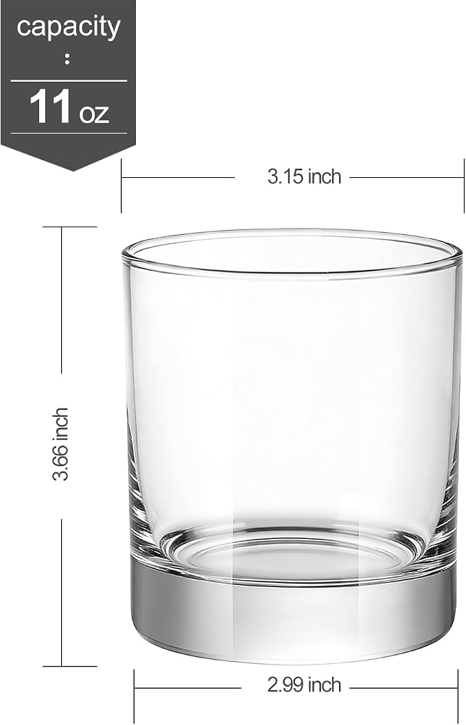 LUXU Whiskey Glasses,11 OZ Short Glass Tumbler,Lowball Glasses Set of 6 | Heavy Base Old Fashioned Rocks Glass for Scotch or Bourbon,Dishwasher Safe Glassware
