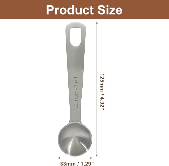 1/2 Tablespoon Stainless Steel Measuring Spoons, 2Pcs | 1/2 Tbsp | 1 1/2 Tsp | 7.5 mL | 7.5 cc, For Measuring Coffee Powder, For Measuring Grains, For Measuring Loose Tea