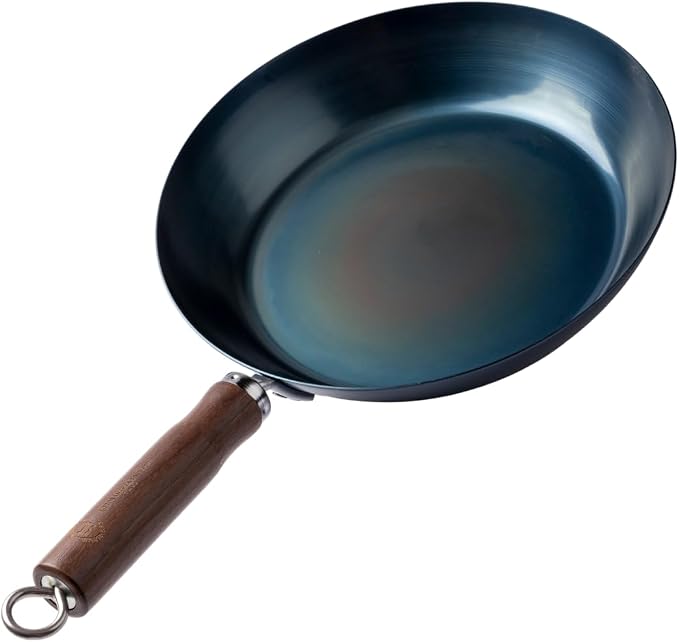 Crafted in Japan. Trusted by Chefs. Japanese Carbon Steel Frying Pan, 9.4 inch – Precision-Formed, Pre-Seasoned & Lightweight, Chef-Designed for High-Heat Control (9.4 inches)