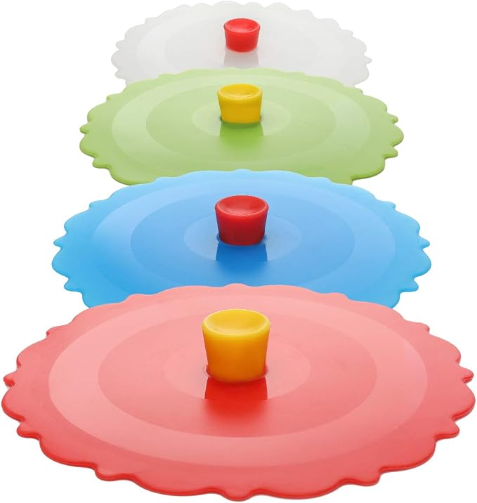 Silicone Cup Covers (Set of 4),Multicolored Silicone Lids,coffee cup cover | Mug Covers for Mugs, Cups, Tea Pots,Flexible Mug Covers，Hot Cup Lids for Coffee & Tea