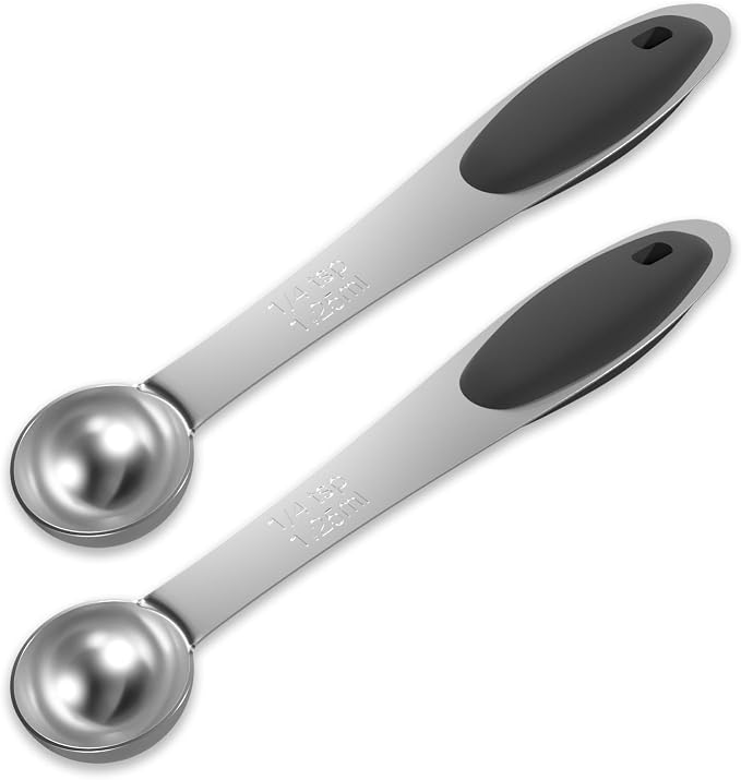 2PCS 1/4Tsp(1.25ml) Measuring Spoon, Stainless Steel Measure Scoop | Accurate, BPA-Free, Dishwasher Safe, Silicone Grip, Engraved Marking, Kitchen Essential
