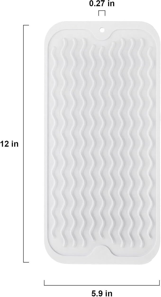 Silicone Dish Drying Mat, Non-Slip Easy Clean Sink Mat, Translucent, 12"x6" | Quick-Dry Ridges, Large Heat-resistant Dish Drainer Mat for Kitchen Counter, Hangable & Roll-Up for Storage, Dishwasher Safe