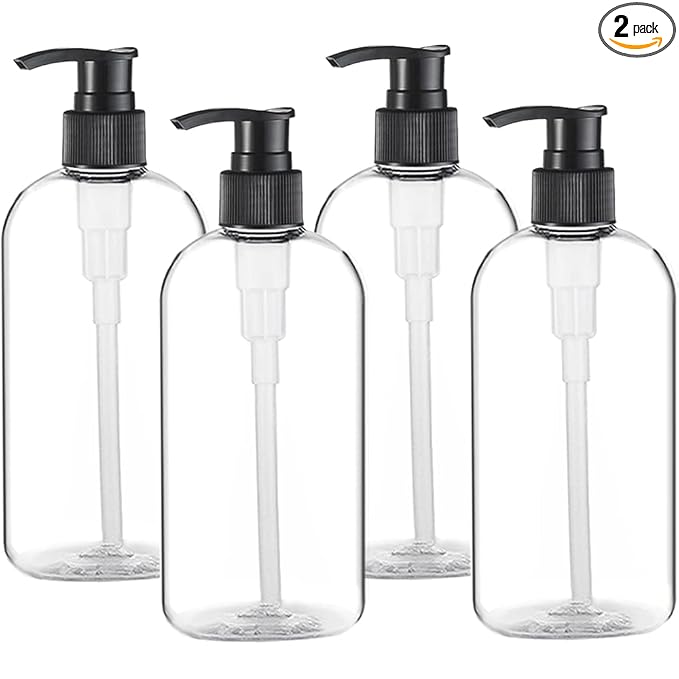Empty Plastic Pump Bottles Dispenser 4 Pack 16oz/500ml Portable Clear BPA-Free Cylinder Shampoo Lotion Hand Pump Bottle Durable Refillable Containers