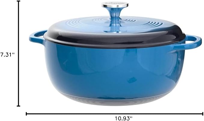 Lodge Essential Enamel Cast Iron Dutch Oven 6 Quarts - Perfect for Bread Baking, Braising, Marinating & Slow Cooking, Features Moisture-Sealing Lid & Dual Handles, Kitchen Essentials, Caribbean Blue