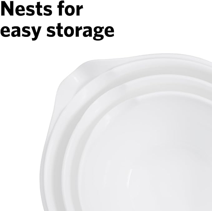 Glad Mixing Bowls with Pour Spout, Set of 4 - Nesting Plastic Bowls (1.2qt, 1.9qt, 2.8qt, and 3qt with Handle) - Non Slip Base, Dishwasher Safe Kitchen Cooking and Baking Supplies, Grey