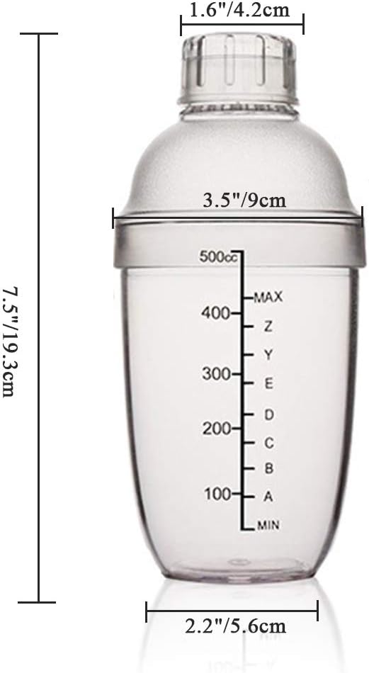 Plastic Cocktail Shaker,Drink Mixer Hand Shaker Cup with Scales,Transparent (1, 17 oz / 500cc)