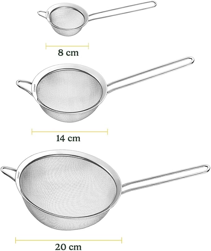 Cuisinart Mesh Strainers, Stainless Steel, Dishwasher Safe, 3-Count | Fine mesh kitchen strainers in 3 sizes, can be used as a pasta strainer, rice strainer, spaghetti strainer, CTG-00-3MS