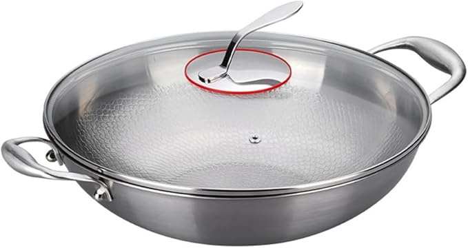 14 Inch Titanium Hammered Wok with Double Handles, Frying Pans Nonstick, Non-Stick Wok, Scratch-Resistant Non Stick Titanium Pans for Cooking,with lid