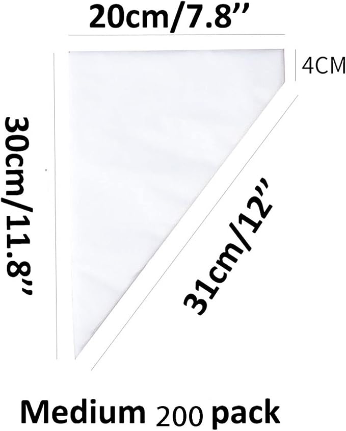 Piping Pastry Bag Pack of 200 Plastic Disposable Cream Pastry Bag Cake Icing Sugarcraft Cupcake Piping Decorating Tool For Baking Supplies (Medium 12'' 200pcs)
