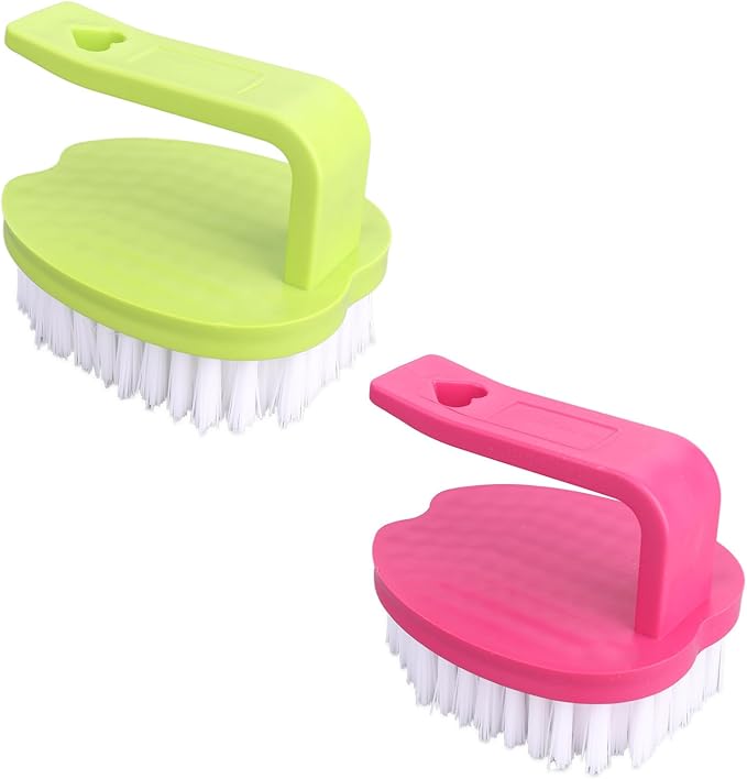 2pcs Vegetable Scrubber Brushes, 8x7x6.5cm/3.15x2.76x2.56in PP Material Fruit and Veggie Brush with Stiff Bristles and Handle for Potatoes Carrots & Fruits (Red & Green)