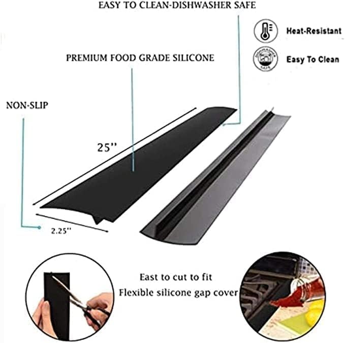 Stove Gap Covers (2 Pack), Easy to Clean Gap Fillers Between Counters and Stovetops, Oven, Washer，Furniture Easy to Install Heat Resistant, Black 25 Inches
