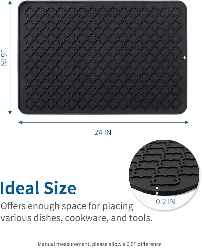 AMOAMI-Dish Drying Mats for Kitchen Counter-Silicone Dish Drying Mat-Kitchen Dish Drying Pad Heat Resistant Mat-Kitchen Gadgets Kitchen Accessories Kitchen Small Appliances(16" x 24", BLACK)