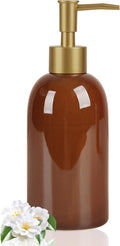 Natheeph 14OZ Ceramic Soap Dispenser Can Fill Liquid for Bathroom, Kitchen | Refillable Hand Soap Dish Soap,Detergent for Kitchen, Bathroom, Soap Pump Dispenser Bottle, Ceramic (Amber)