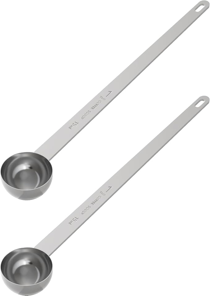 2PCS Extra Long Handle Coffee Scoop, 1Tbsp(15ml) Measuring Spoon | 9” Length, Food-Grade Stainless Steel, Accurate Measurement, Dishwasher-Safe, Engraved Marking, Coffee Ritual Essential