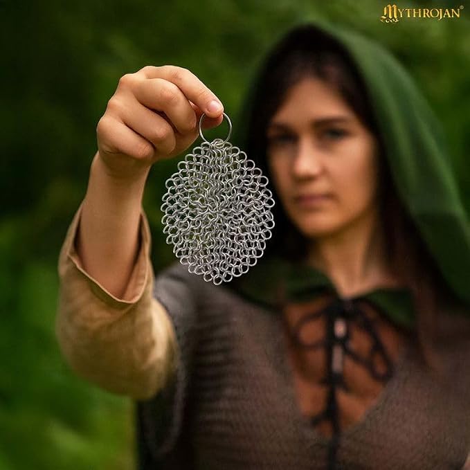 Cast Iron Cleaner, 7 Inches Stainless Steel Round Chainmail Scrubber For Cast Iron Pan Skillet, Wok, Pot, Pan; Pre-Seasoned Pan Dutch Ovens Waffle Iron Pans Scraper Cast