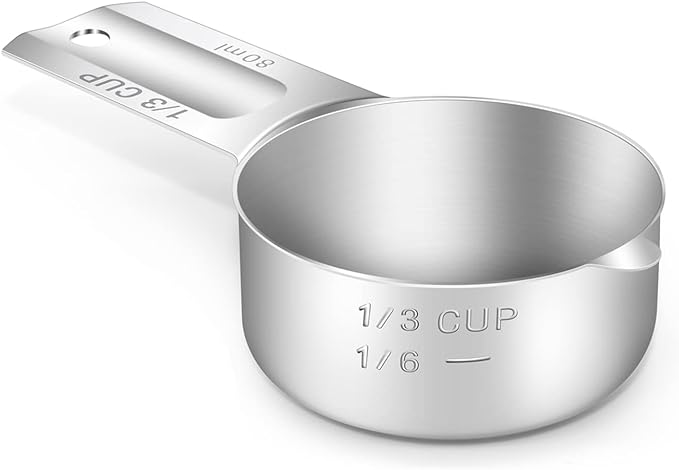 1PCS 1/3CUP(80ml, 2.7oz) Measuring Cup, 18/8 Stainless Steel Measure Scoop | High Precision, Food-Grade 304 SS, ‌Rust-Free, Dishwasher-Safe, Easy-Read Markings, Multi-Purpose, Sturdy & Durable