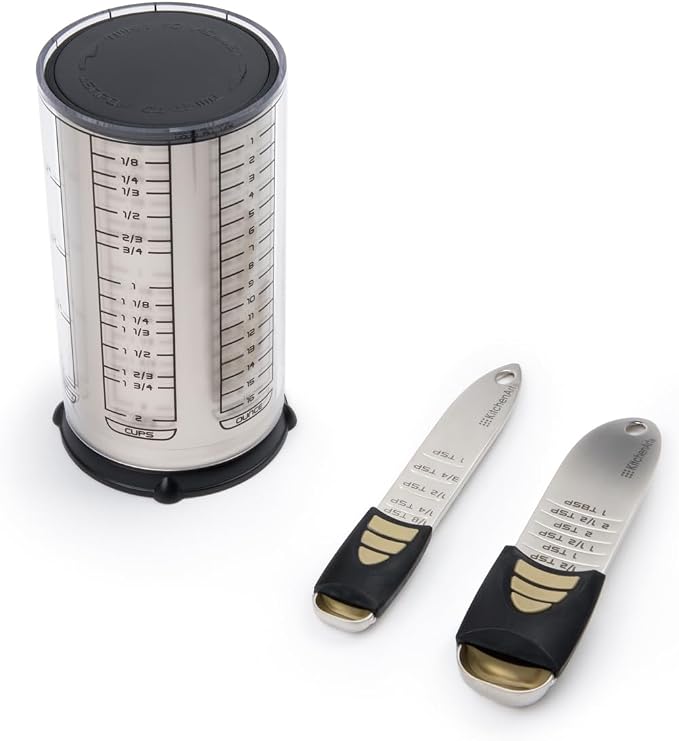 KitchenArt 2 Cup Pro Essentials Gift Set, 6.5x6.5x7", 3-Piece Set | The Essentials for Baking & Cooking | Adjustable Teaspoon, Tablespoon & 2 Cup Measuring Cup | Kitchen Measuring Gadget Set