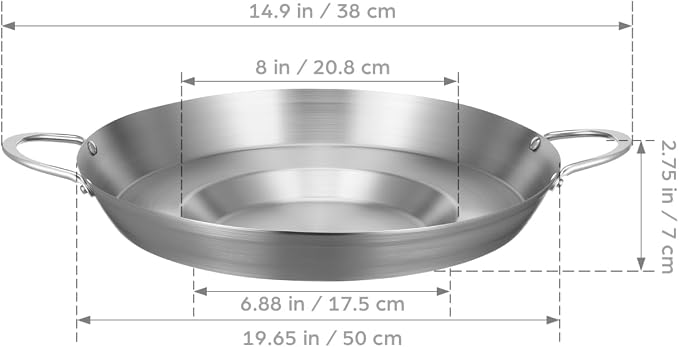 Cabilock Stainless Steel Comal Frying Bowl with Double Handle, Rounded Flat Bottom Paella Pan, Home Wok Pot Non-stick Cooking Pan Kitchen Cookware for Stoves