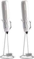 RAYONNER Milk Frother Coffee Frother Foam Maker 2Pack White with Stand | Fast Powerful Drink Mixer, Stainless Steel Whisk, For Coffee, Latte, Matcha