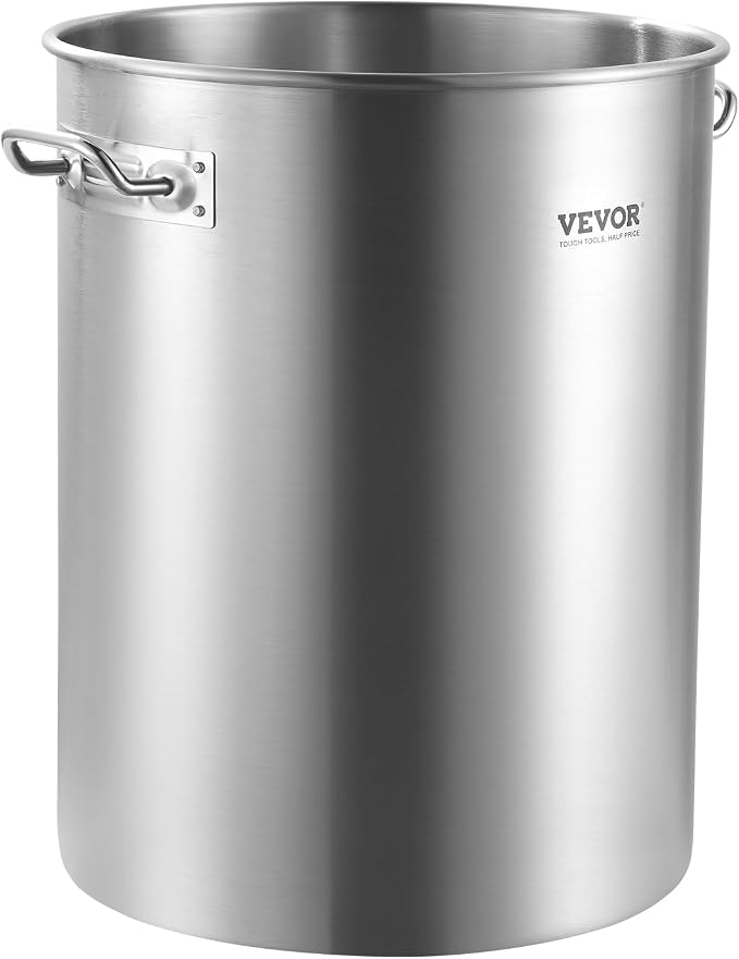 VEVOR Stainless Steel Stockpot, 36 Quart Cooking Pots, Cookware Sauce Pot with Basket, Lid, and Handle, Heavy Duty Commercial Grade Stock Pot, Sanding Treatment, for Steaming Boiling or Frying Silver