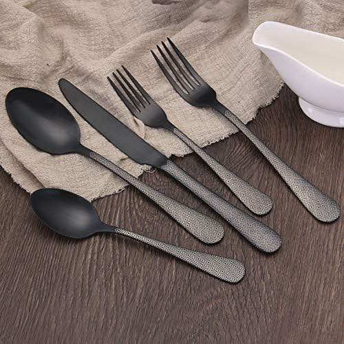 Matte Black Silverware Set, Satin Finish 20-Piece Stainless Steel Flatware Set,Kitchen Utensil Set Service for 4,Tableware Cutlery Set for Home and Restaurant, Dishwasher Safe