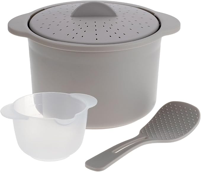 Microwave Rice & Grain Cooker, Locking Lid | Easy Cook Container, Heat-Resistant Handles, Includes Measuring Cup & Mixing Paddle, Cooks Veggies & More