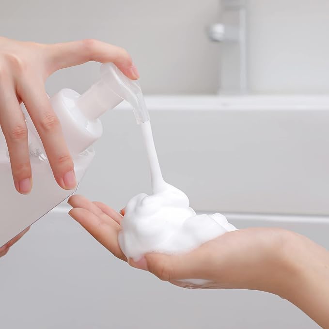 UUJOLY Foaming Soap Dispenser 1L (33.8oz) Refillable Plastic Pump Bottle for Liquid Soap, Shampoo, Body Wash (2 Pcs) (Clear) | Hand Dispenser for Liquid Soap, Shampoo & Body Wash – Saves Soap with Rich Foam, Reusable, Easy to Refill, BPA-Free