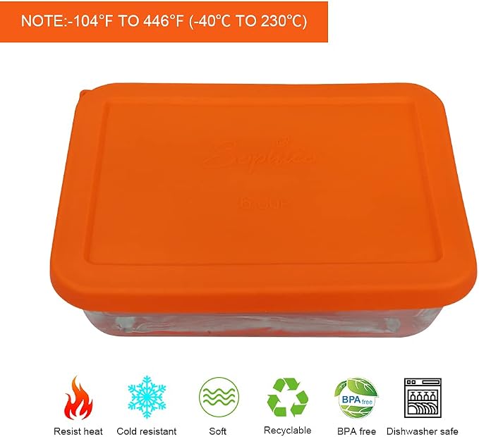 Sophico 6 Cup Rectangle Silicone Airtight Replacement Lid for Pyrex 7211-PC | Food Grade Silicone, Leakproof、Airtight Lids, Dishwasher Microwave Safe(4 pack)