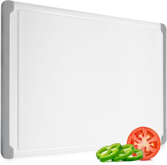Extra Large Plastic Cutting Board for Kitchen - Gray 18 Inch Dishwasher Safe Chopping Board, Reversible Cutting Board with Juice Groove + Non Slip Feet for Meat, Fruit, Vegetables by Belwares
